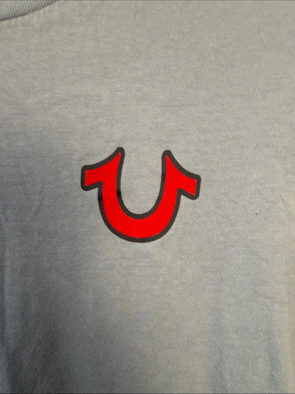 True Religion Light Blue Short Sleeve Crewneck Tee with Red Logo size small
